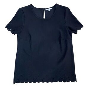 Alfred Sung Black Scalloped Edge Short Sleeve Top